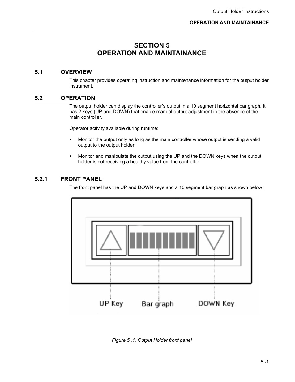 Section 5 operation and maintainance, 1 overview, 2 operation | 1 front panel | Micromod MOD: 1750N Output holder for MOD 30ML User Manual | Page 36 / 41