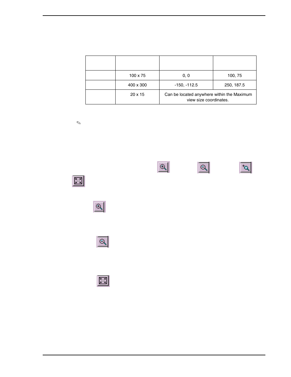 1 the zoom operations - in, out, fit, pick, Table 4-1. view size information | Micromod Micro-PWC: 53PW6000 MicroPWC Configuration Guide User Manual | Page 103 / 368