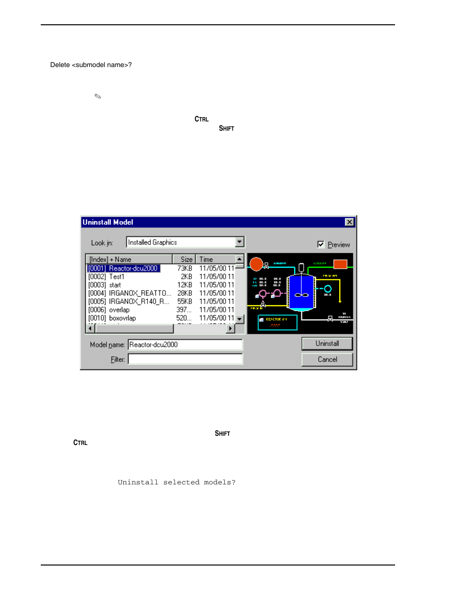 8 uninstalling a model - uninstall, Figure 4-10. uninstall model window | Micromod Micro-PWC: 53PW6000 MicroPWC Configuration Guide User Manual | Page 136 / 368