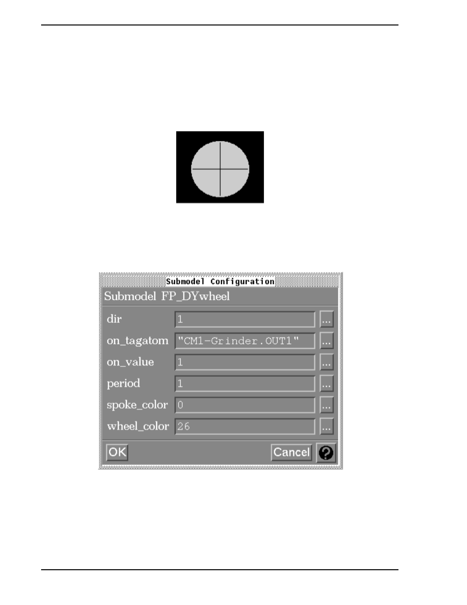 8 rotating equipment displays, 1 fp_dywheel, Figure 4-82. dynamic wheel (fp_dywheel) | Figure 4-83. dynamic wheel configuration window | Micromod Micro-PWC: 53PW6000 MicroPWC Configuration Guide User Manual | Page 220 / 368