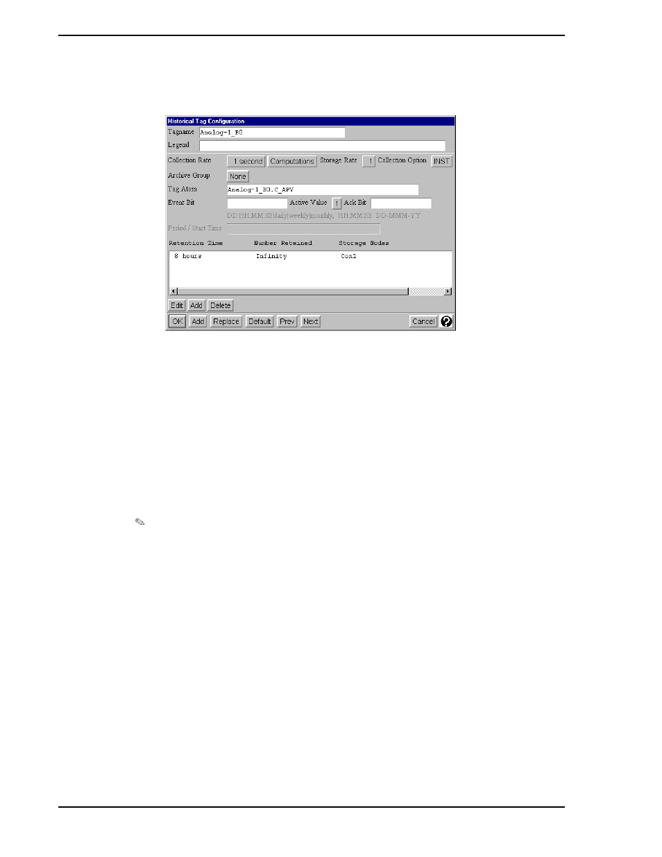 1 point information, 1 historical database tagname, 2 historical database point legend | 2 collection information, Figure 5-2. historical tag configuration window, Figure 5-2 | Micromod Micro-PWC: 53PW6000 MicroPWC Configuration Guide User Manual | Page 242 / 368