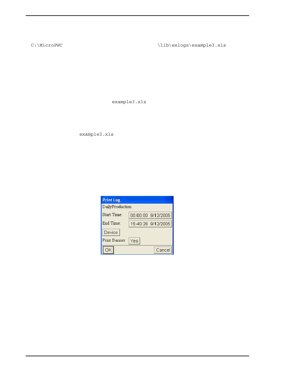 5 printing example, 6 print spreadsheet logs, Figure 6-7. print spreadsheet log window | Micromod Micro-PWC: 53PW6000 MicroPWC Configuration Guide User Manual | Page 266 / 368