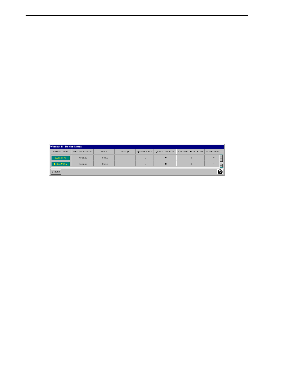 3 the utilities menu, 1 the device status menu item, 1 printer queue control | Figure 8-5. device status window | Micromod Micro-PWC: 53PW6000 MicroPWC Configuration Guide User Manual | Page 282 / 368