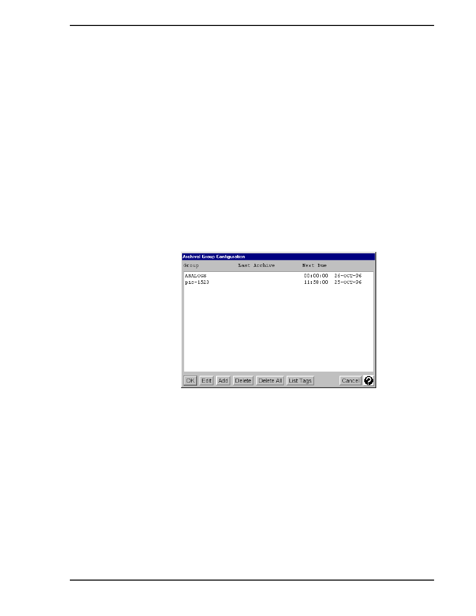 3 archival groups, 1 add an archival group, Figure 2-2. archival group configuration window | Micromod Micro-PWC: 53PW6000 MicroPWC Configuration Guide User Manual | Page 31 / 368