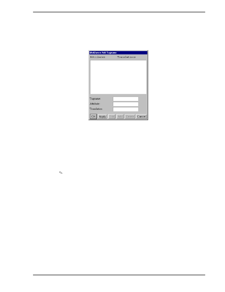 1 add a new @aglance tagname, Figure 11-3. @aglance add tagname window | Micromod Micro-PWC: 53PW6000 MicroPWC Configuration Guide User Manual | Page 329 / 368