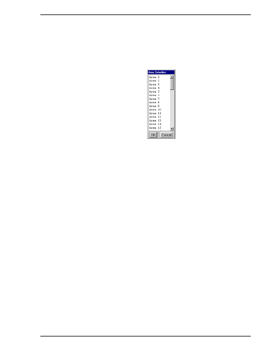 3 delete an archival group, 4 delete all archival groups, 5 list tags in an archival group | Figure 2-4. area selection window | Micromod Micro-PWC: 53PW6000 MicroPWC Configuration Guide User Manual | Page 33 / 368