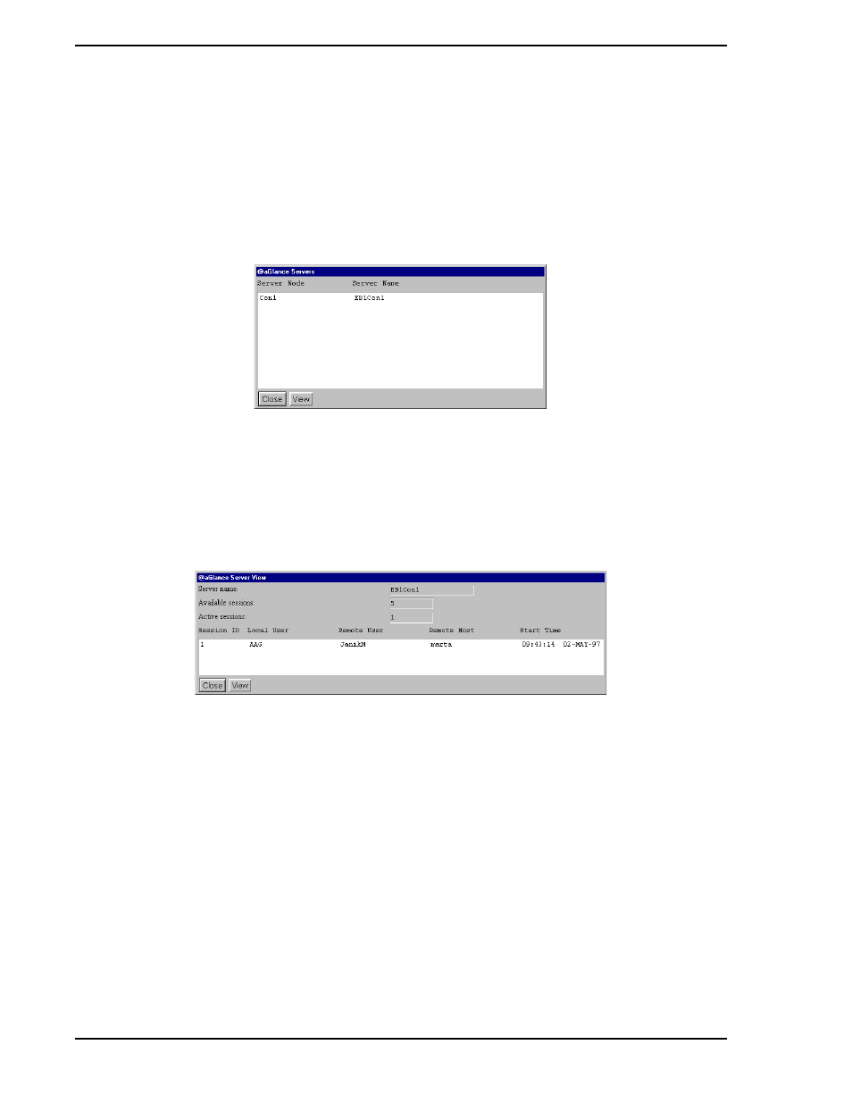6 viewing @aglance/it server process data, Figure 11-6. @aglance servers window, Figure 11-7. @aglance server view window | Micromod Micro-PWC: 53PW6000 MicroPWC Configuration Guide User Manual | Page 332 / 368