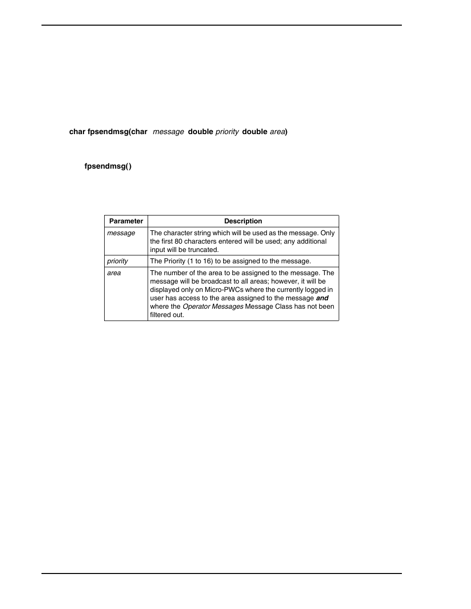 A.1 the fpsendmsg( ) function, The fpsendmsg( ) function | Micromod Micro-PWC: 53PW6000 MicroPWC Configuration Guide User Manual | Page 346 / 368