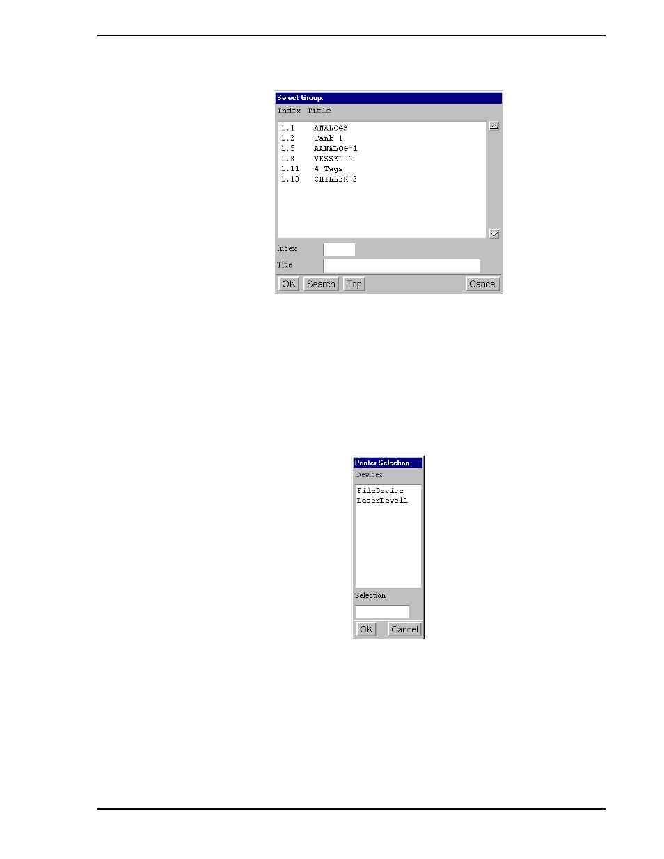 3 specifying a printer review display, Figure 2-13. select graphic window, Figure 2-14. printer selection window | Micromod Micro-PWC: 53PW6000 MicroPWC Configuration Guide User Manual | Page 51 / 368