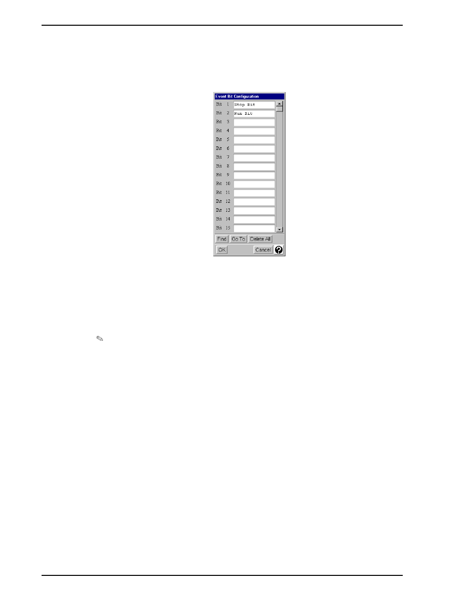 1 edit event bit name, 2 go to, Figure 2-16. event bit configuration window | Micromod Micro-PWC: 53PW6000 MicroPWC Configuration Guide User Manual | Page 54 / 368