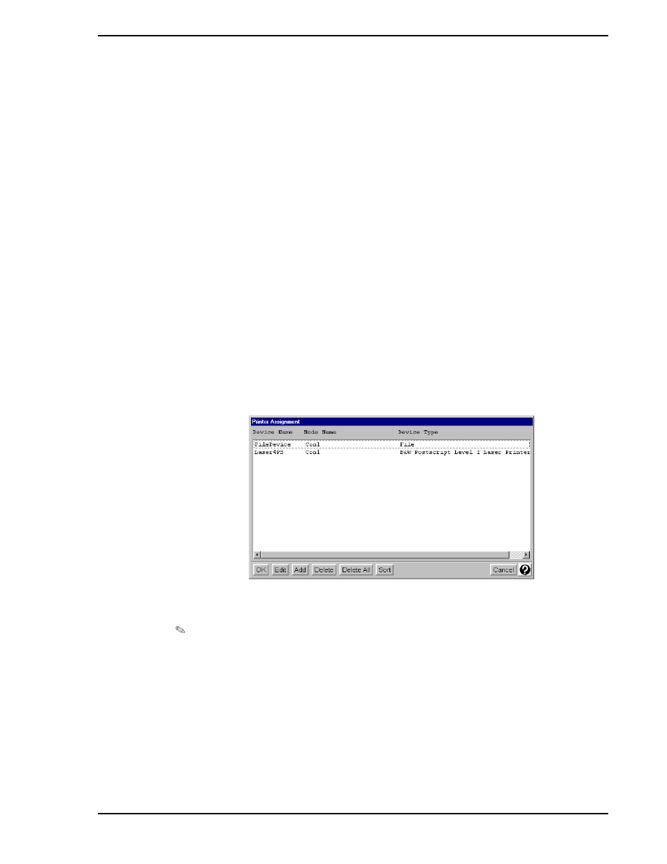 3 find, 4 delete all, 3 printer assignment | 1 adding a device, Figure 2-17. printer assignment display | Micromod Micro-PWC: 53PW6000 MicroPWC Configuration Guide User Manual | Page 55 / 368