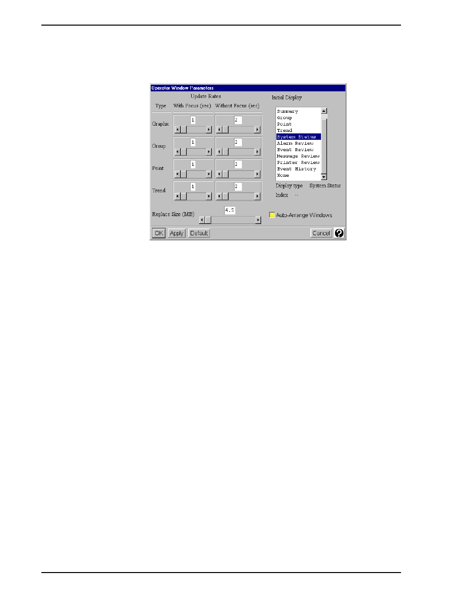 1 operator window update rates, 2 operator window memory usage, Figure 2-24. operator window parameters window | Figure 2-24, Will | Micromod Micro-PWC: 53PW6000 MicroPWC Configuration Guide User Manual | Page 66 / 368