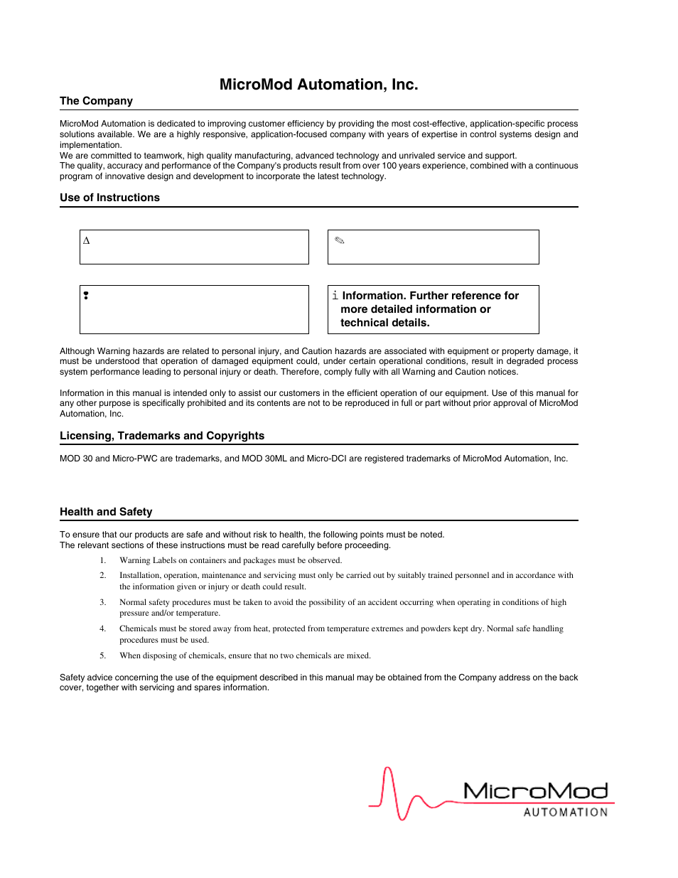 Micromod automation, inc | Micromod Micro-PWC: 53PW6000 MicroPWC Installation and Setup Manual User Manual | Page 2 / 80