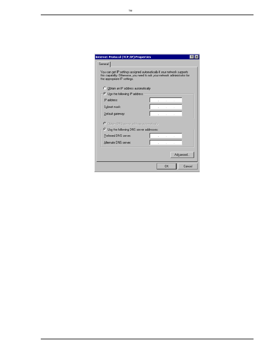 Figure 3-6. internet protocol (tcp/ip) properties | Micromod Micro-PWC: 53PW6000 MicroPWC Installation and Setup Manual User Manual | Page 31 / 80