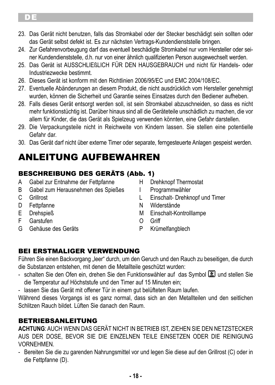 Anleitung aufbewahren | ARIETE Bon Cuisine 520 User Manual | Page 20 / 58