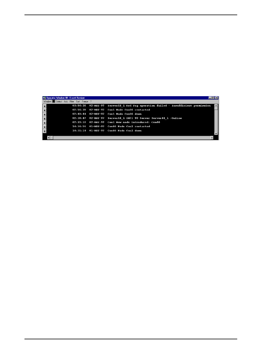 3 system event review, 1 accessing the event review display, 2 event review display acknowledgment | Figure 9-1. event review window | Micromod Micro-PWC: 53PW6000 MicroPWC Operators Manual User Manual | Page 102 / 174