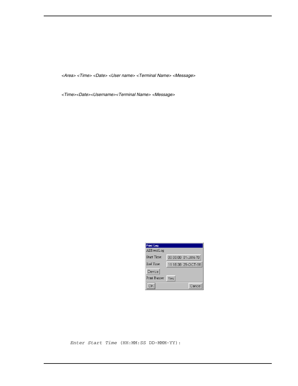 5 message class: operator actions, 6 message filter parameter: priority, 7 message filter parameter: area | 5 print event historian file, Figure 9-7. print event log window | Micromod Micro-PWC: 53PW6000 MicroPWC Operators Manual User Manual | Page 111 / 174