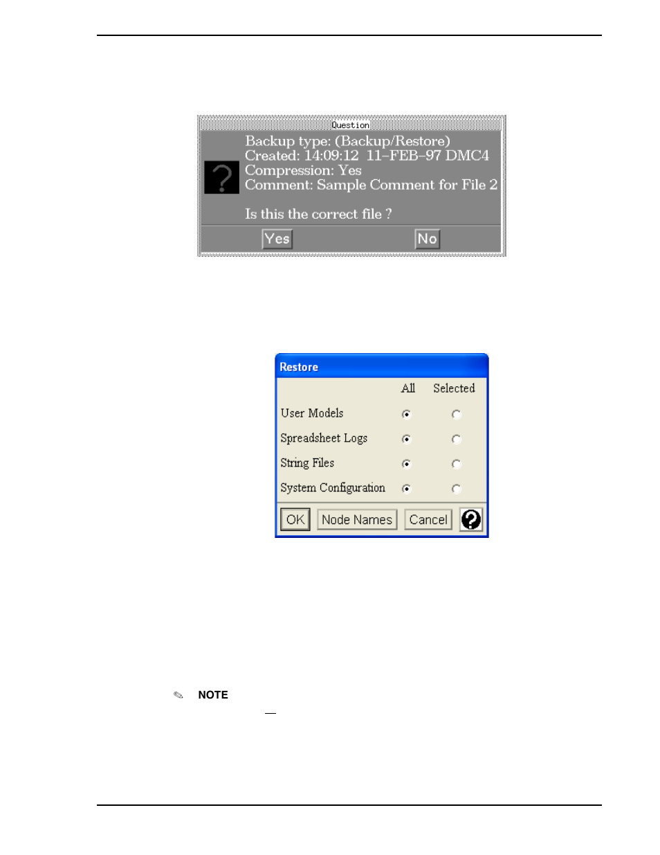 Figure 11-9. file restore confirmation box, Figure 11-10. restore window, Figure 11-9 | Will | Micromod Micro-PWC: 53PW6000 MicroPWC Operators Manual User Manual | Page 127 / 174