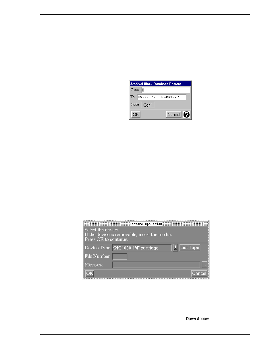 3 restore archival data, 1 restore operation window, Figure 11-21. archival database restore window | Figure 11-22. restore operation window | Micromod Micro-PWC: 53PW6000 MicroPWC Operators Manual User Manual | Page 139 / 174