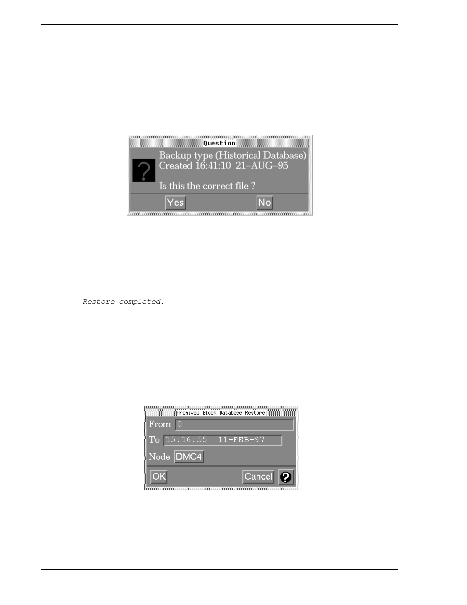 4 restore archival block data, Figure 11-23. archive restore confirmation window | Micromod Micro-PWC: 53PW6000 MicroPWC Operators Manual User Manual | Page 140 / 174