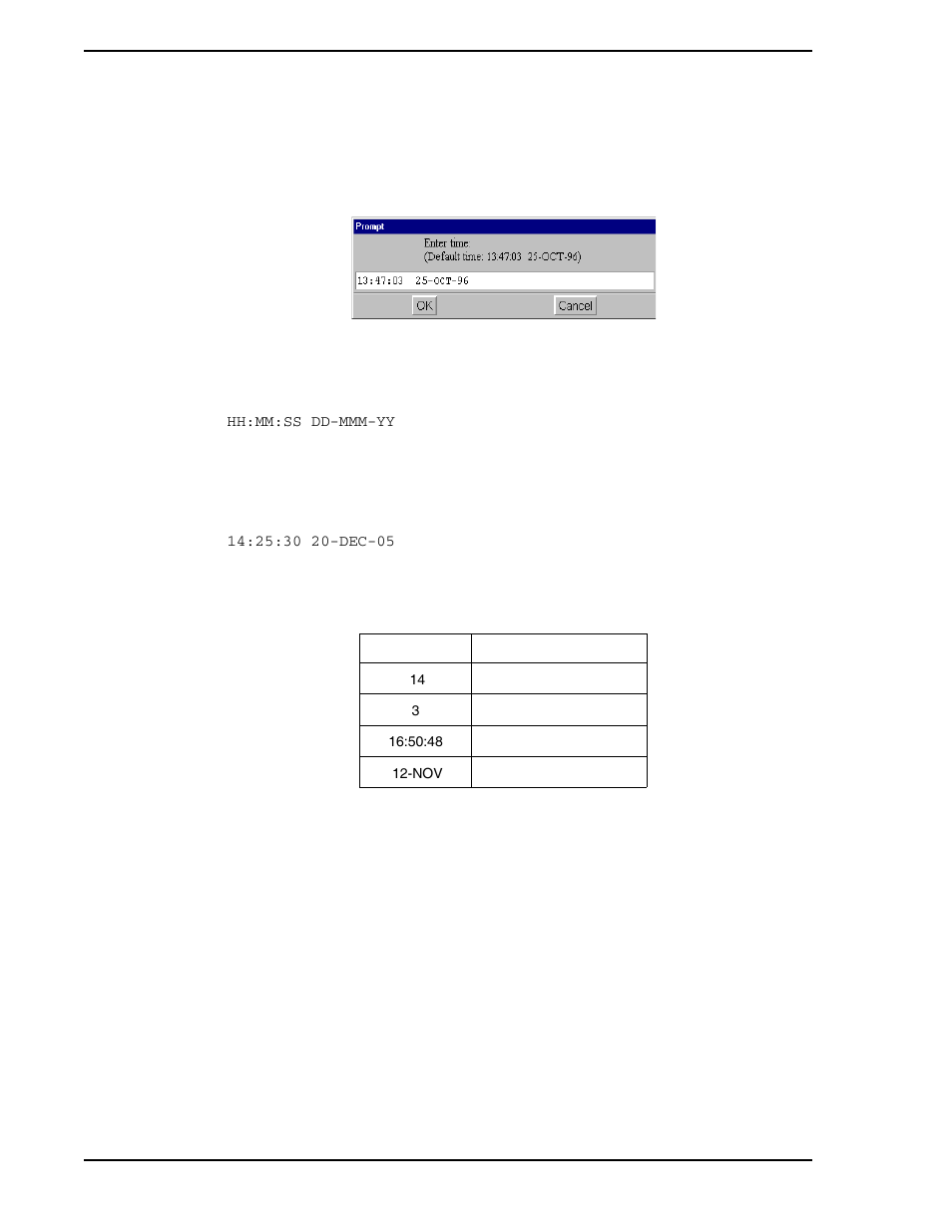 3 t ime selection, 4 printing messages, Figure 12-3. time selection window | Table 12-1. time entry | Micromod Micro-PWC: 53PW6000 MicroPWC Operators Manual User Manual | Page 170 / 174