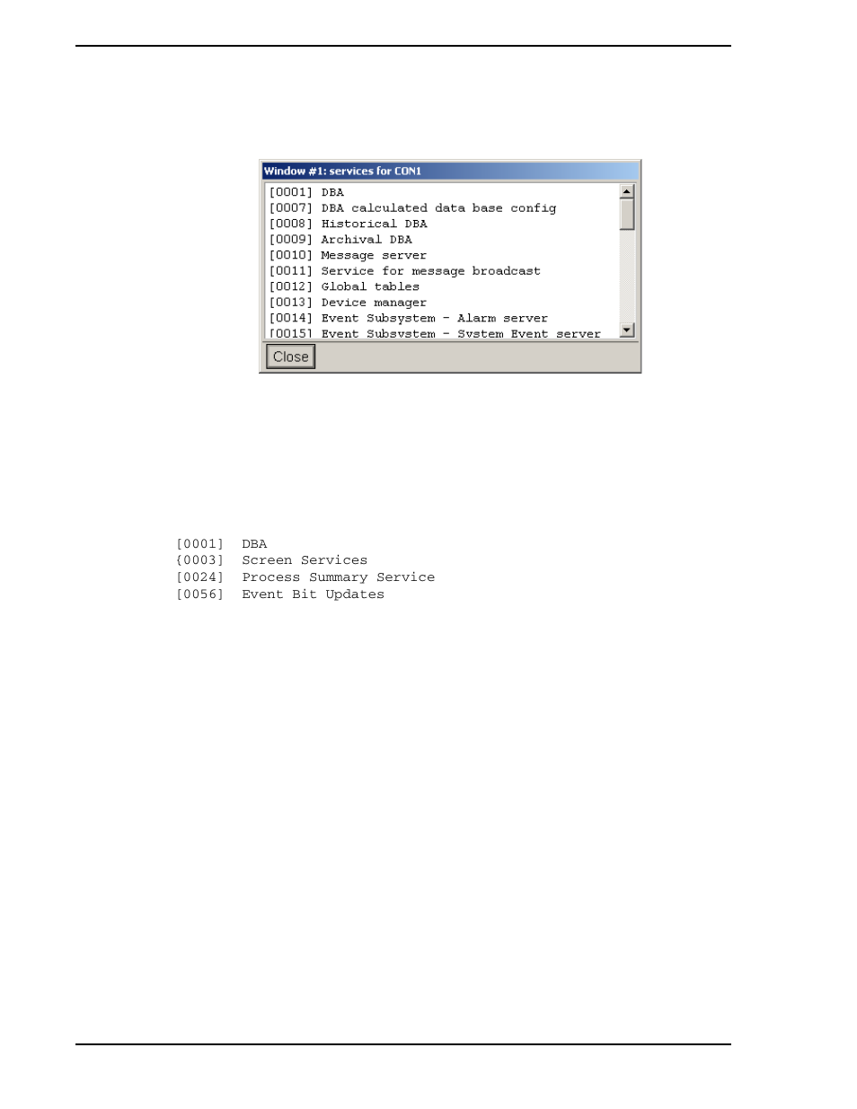 2 show available services, 2 information for specific node types, 1 console-type notes: micro-pwc | 2 micro-dci communications node, 3 the utilities menu, Figure 3-9. services window example | Micromod Micro-PWC: 53PW6000 MicroPWC Operators Manual User Manual | Page 48 / 174