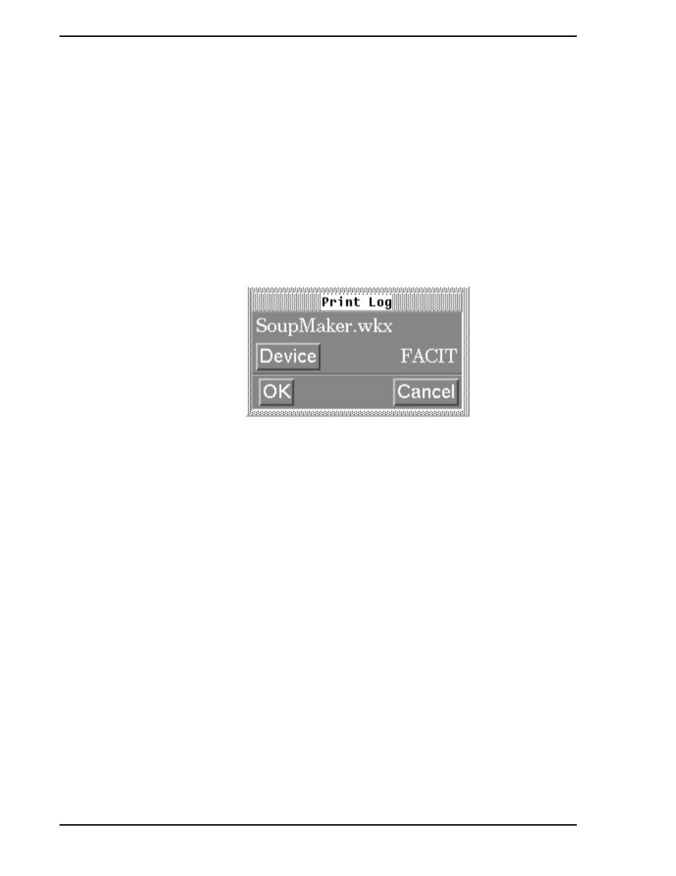 3 spreadsheet logs, 1 print spreadsheet logs, 2 clearing the recovery log notify window | Figure 5-3. print log window (spreadsheet logs) | Micromod Micro-PWC: 53PW6000 MicroPWC Operators Manual User Manual | Page 68 / 174