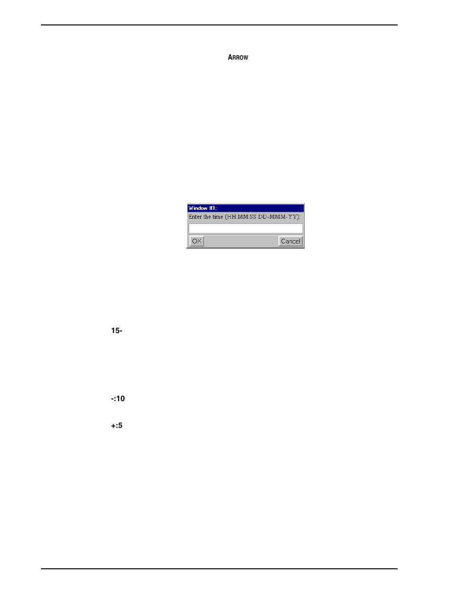 4 time at arrow button and arrows, 5 trace on/off button, Figure 6-5. time entry window | Micromod Micro-PWC: 53PW6000 MicroPWC Operators Manual User Manual | Page 74 / 174