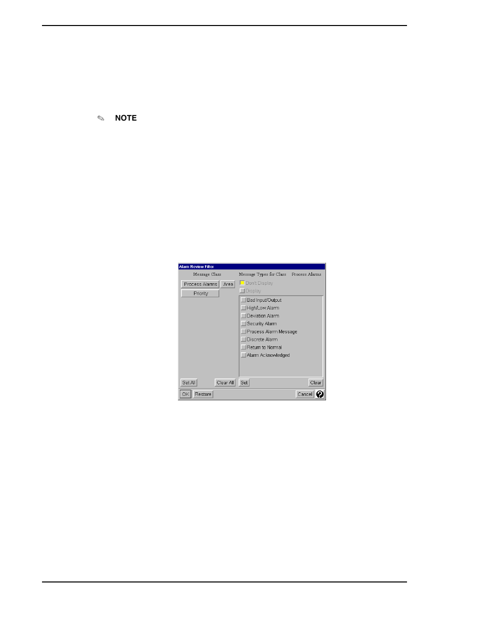 3 filtering alarms, Figure 8-3. alarm review filter window | Micromod Micro-PWC: 53PW6000 MicroPWC Operators Manual User Manual | Page 96 / 174