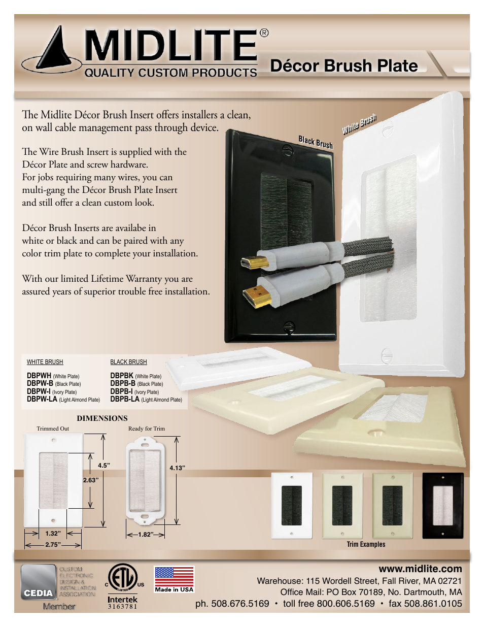 Midlite DÉCOR BRUSH PLATE User Manual | 1 page