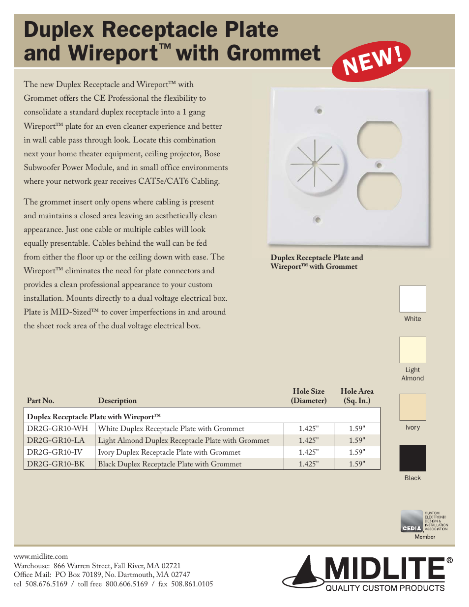 Midlite DUPLEX RECEPTACLE WITH WIREPORT User Manual | 1 page