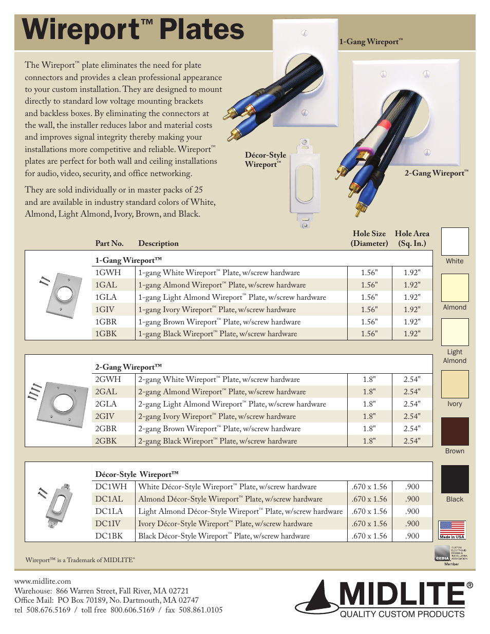 Midlite DÉCOR-STYLE WIREPORT User Manual | 1 page