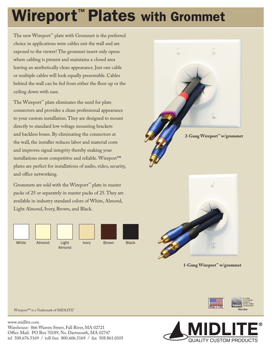 Midlite DOUBLE GANG WIREPORT WITH GROMMET User Manual | 2 pages