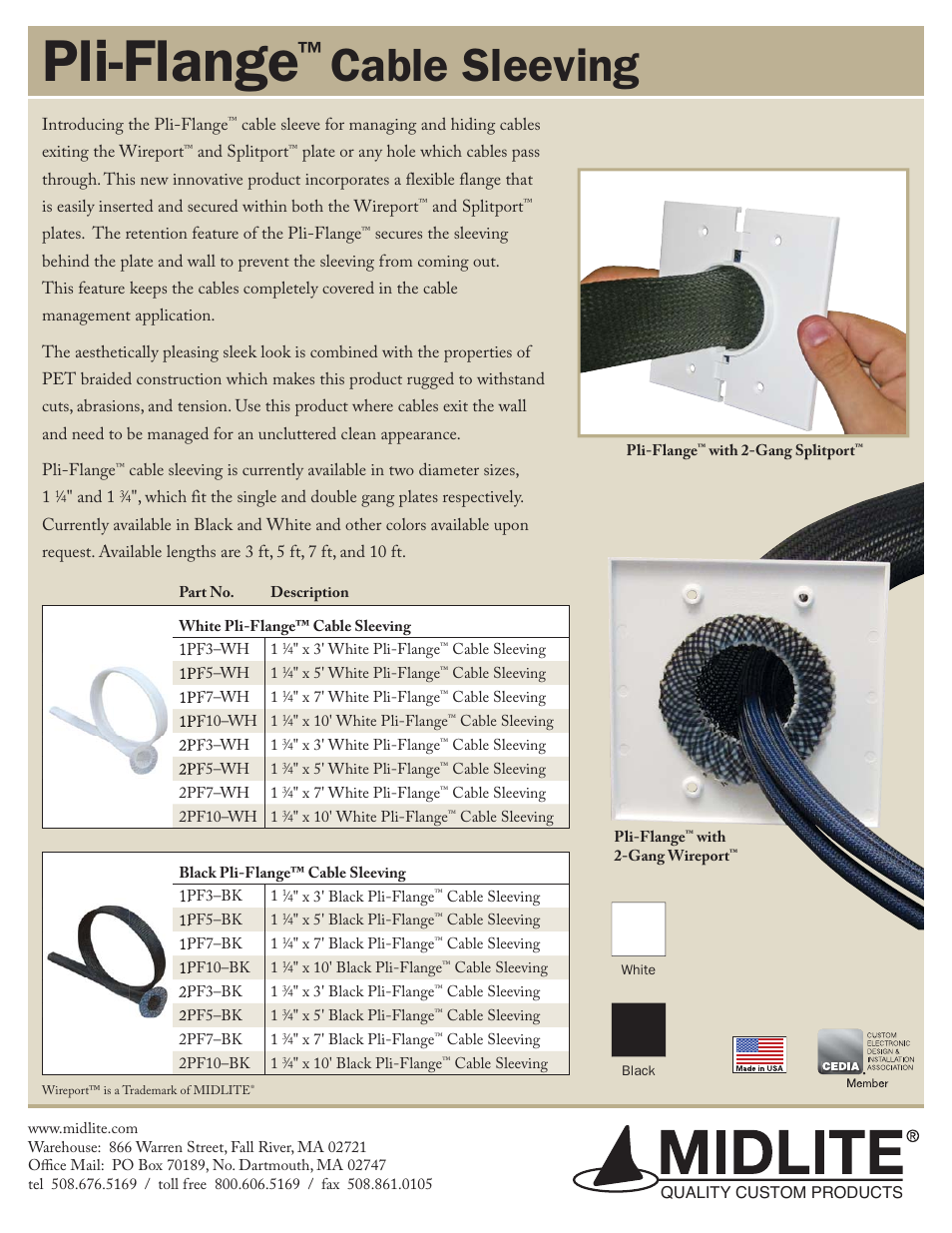 Midlite PLI-FLANGE CABLE SLEEVING User Manual | 1 page