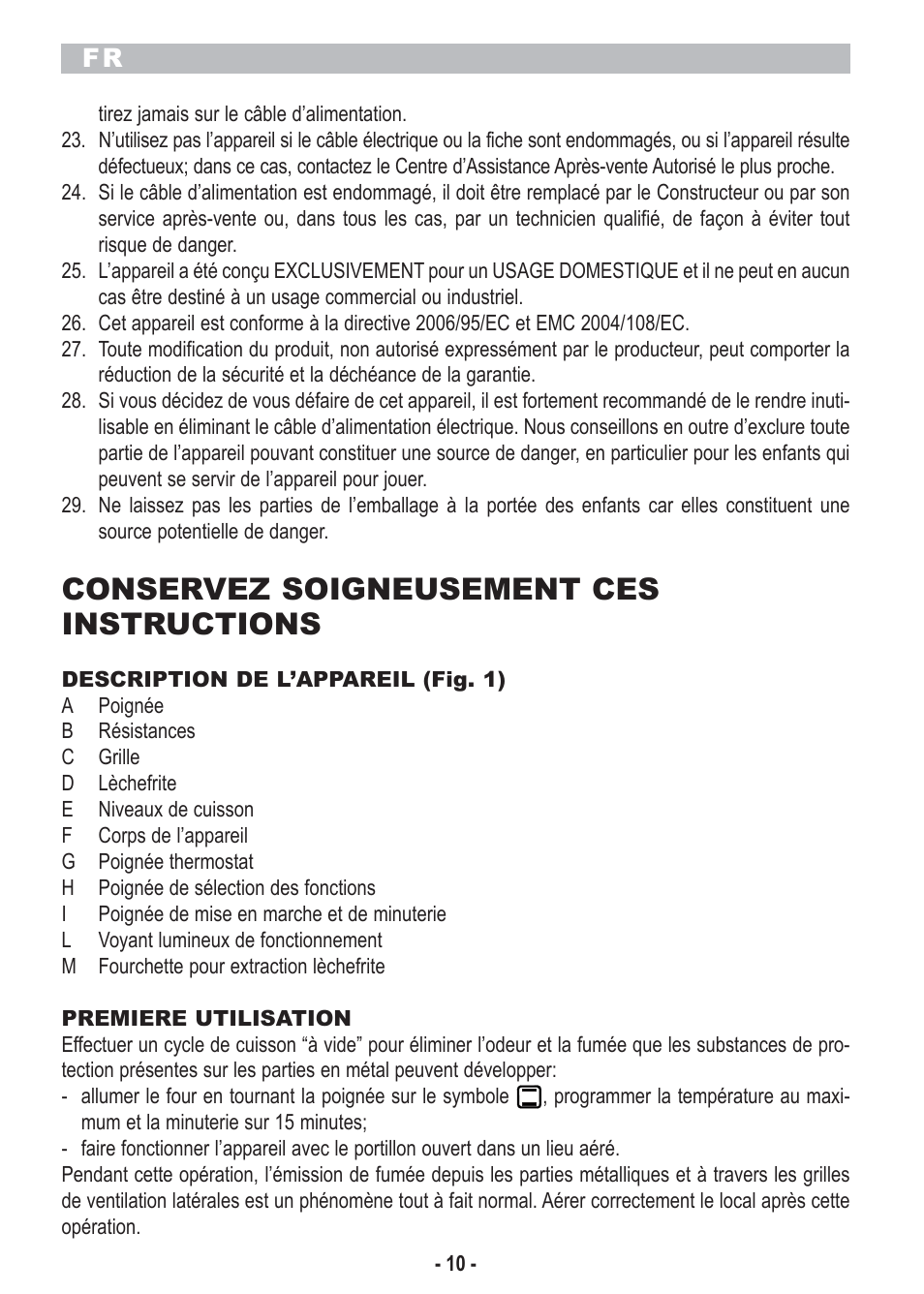 Conservez soigneusement ces instructions | ARIETE Bon Cusine 180 User Manual | Page 12 / 46