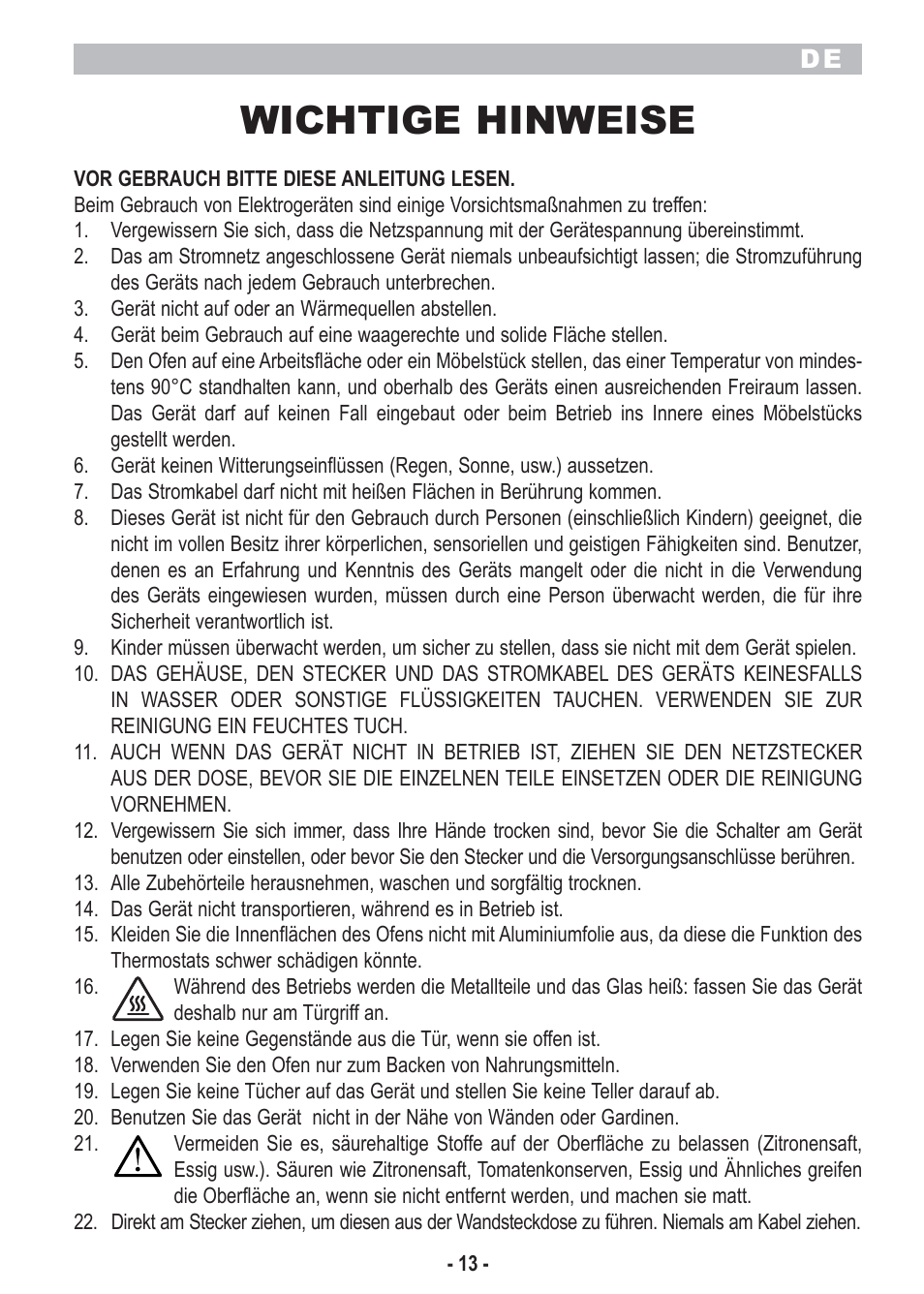 Wichtige hinweise | ARIETE Bon Cusine 180 User Manual | Page 15 / 46