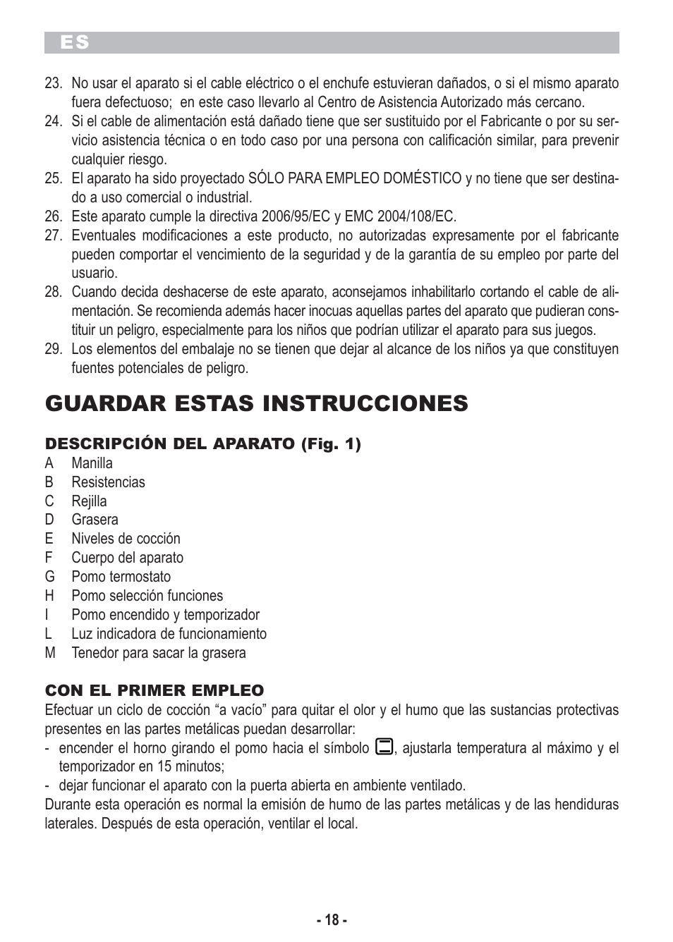 Guardar estas instrucciones | ARIETE Bon Cusine 180 User Manual | Page 20 / 46