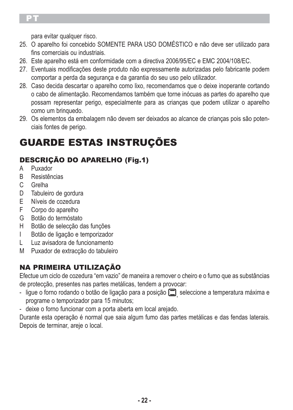 Guarde estas instruções | ARIETE Bon Cusine 180 User Manual | Page 24 / 46