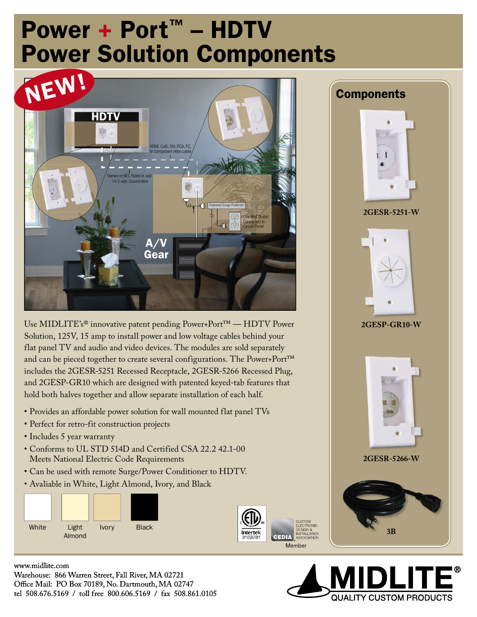 Midlite SPLITPLATE RECESSED POWER INLET User Manual | 2 pages