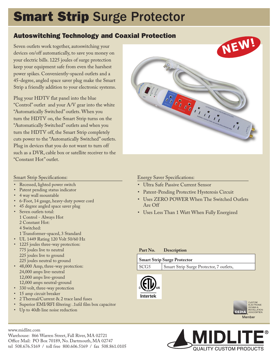 Midlite SMART STRIP User Manual | 1 page