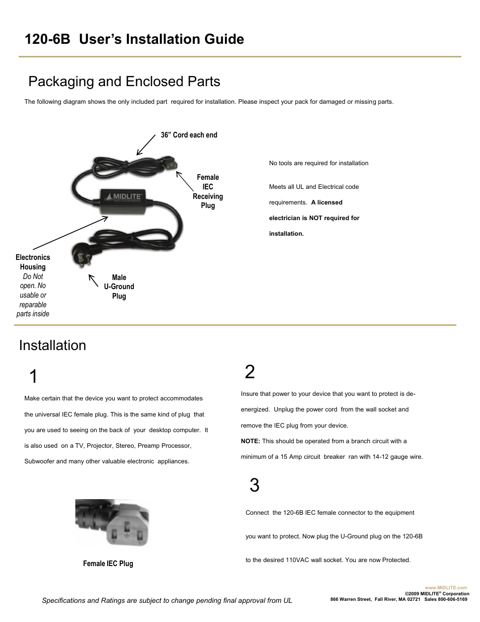 Surge manual 6-17-09 rpapg2.ai, Installation | Midlite IN-LINE SURGE AND LIGHTNING SUPPRESSOR WITH RFI FILTERING User Manual | Page 2 / 2