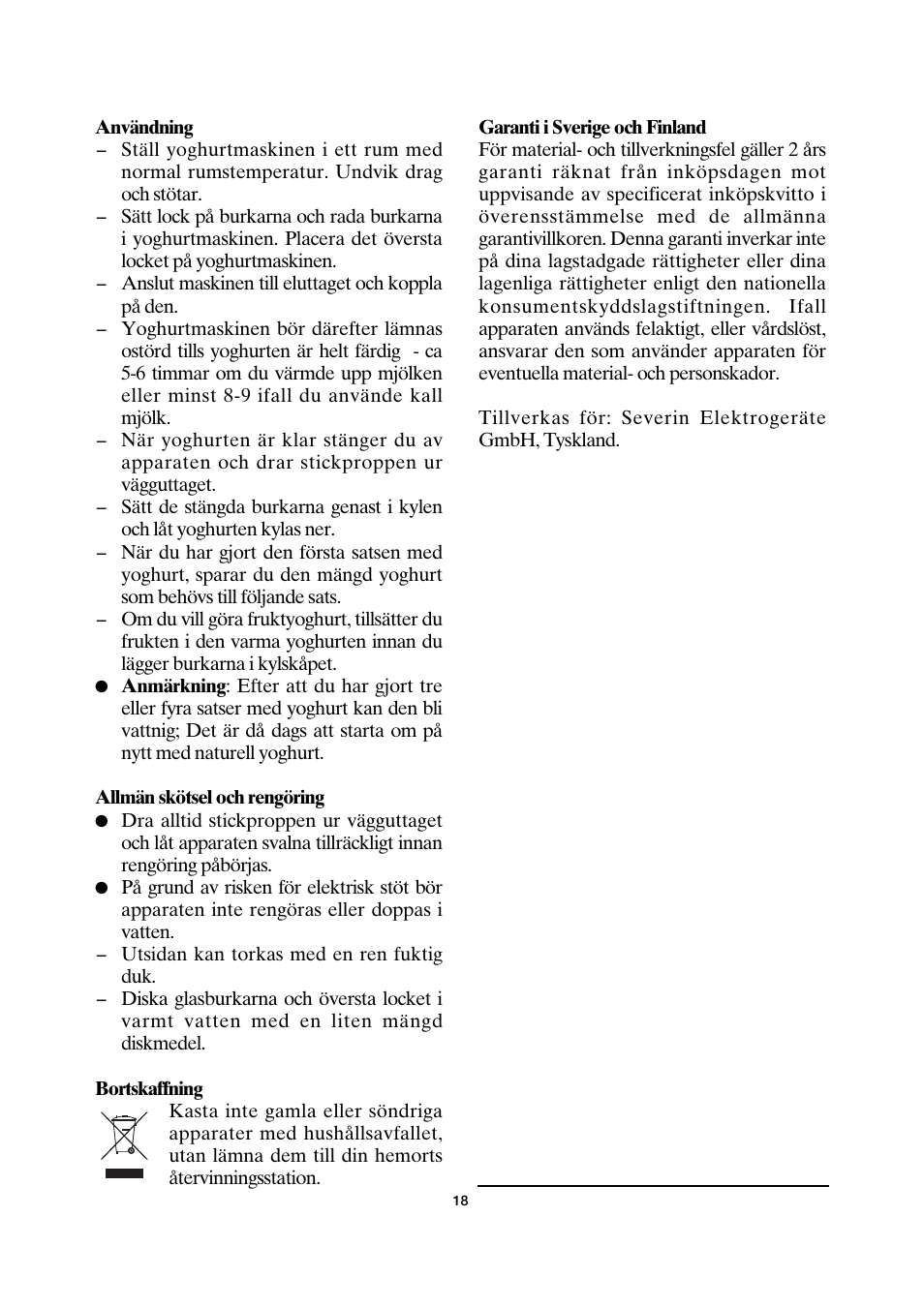 SEVERIN JG 3516 User Manual | Page 18 / 32