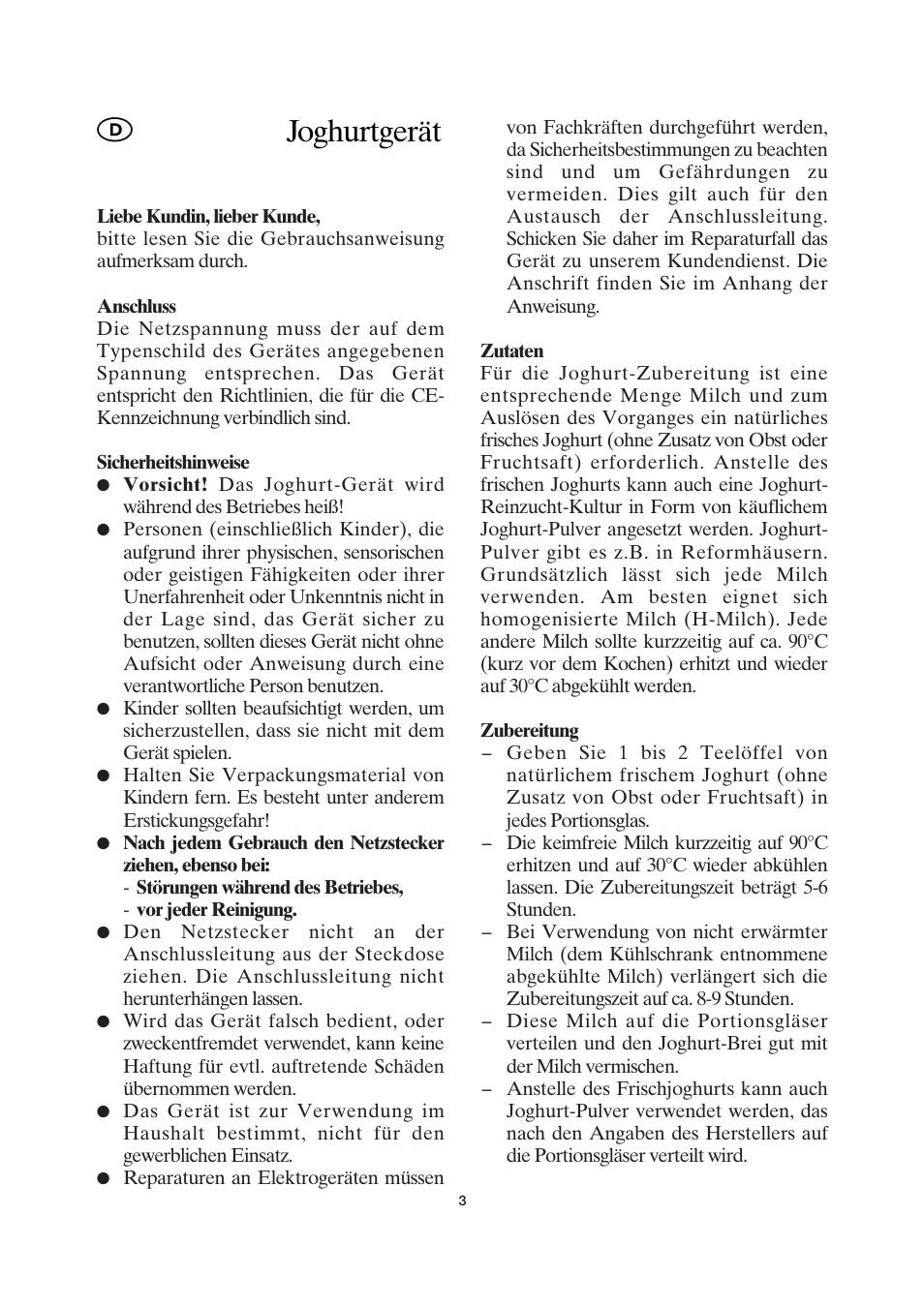 Joghurtgerät | SEVERIN JG 3516 User Manual | Page 3 / 32