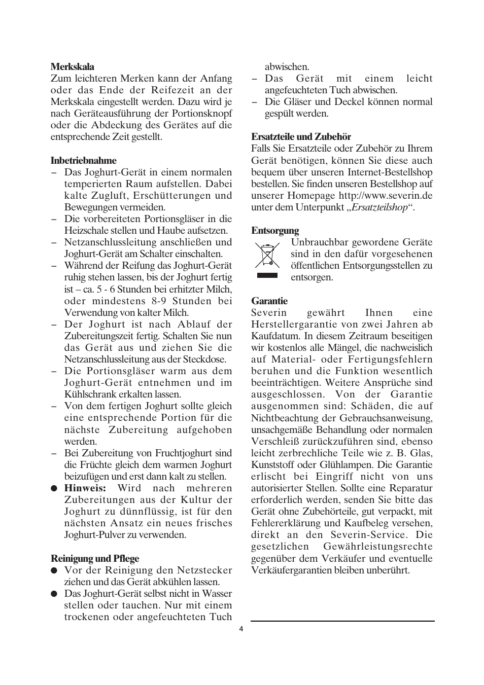 SEVERIN JG 3516 User Manual | Page 4 / 32