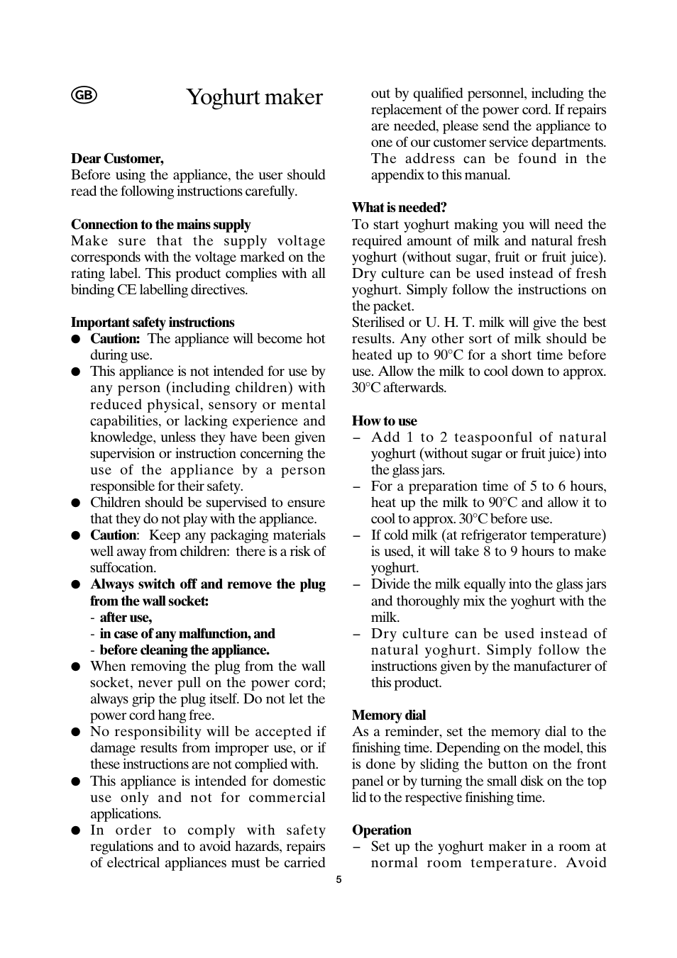 Yoghurt maker | SEVERIN JG 3516 User Manual | Page 5 / 32