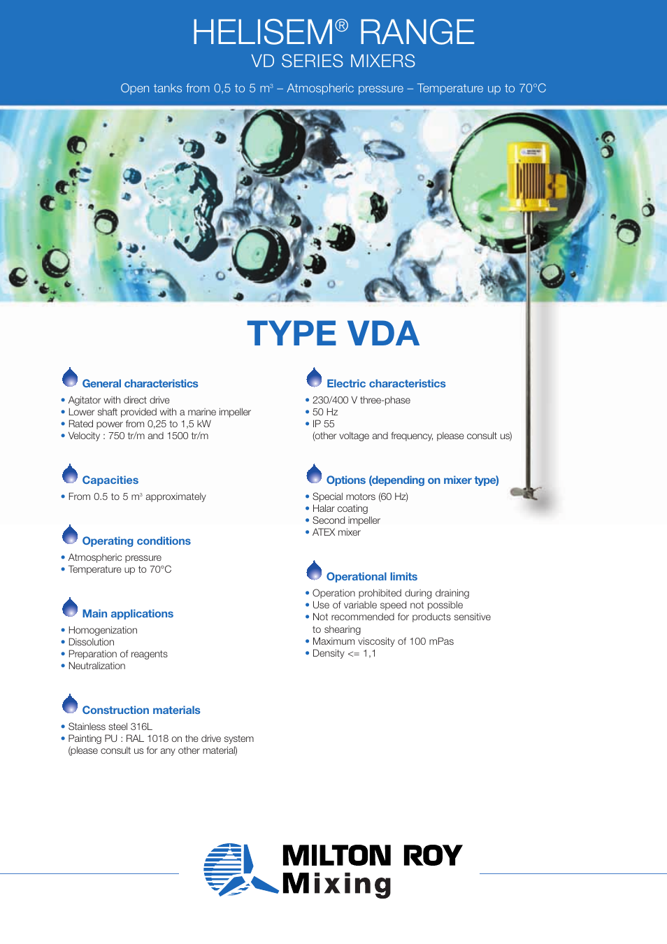 Milton Roy Mixing HELISEM RANGE VDA SERIES User Manual | 2 pages