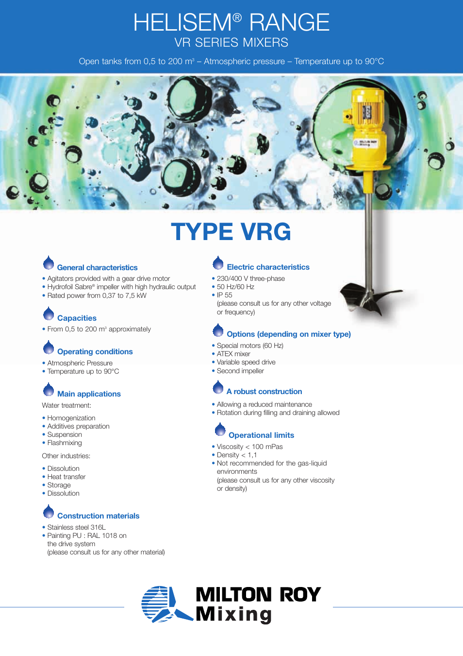 Milton Roy Mixing HELISEM RANGE VRG SERIES User Manual | 2 pages