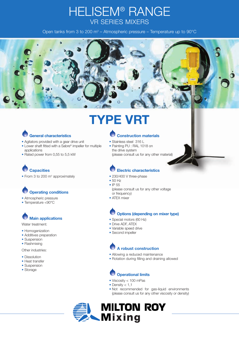 Milton Roy Mixing HELISEM RANGE VRT SERIES User Manual | 2 pages