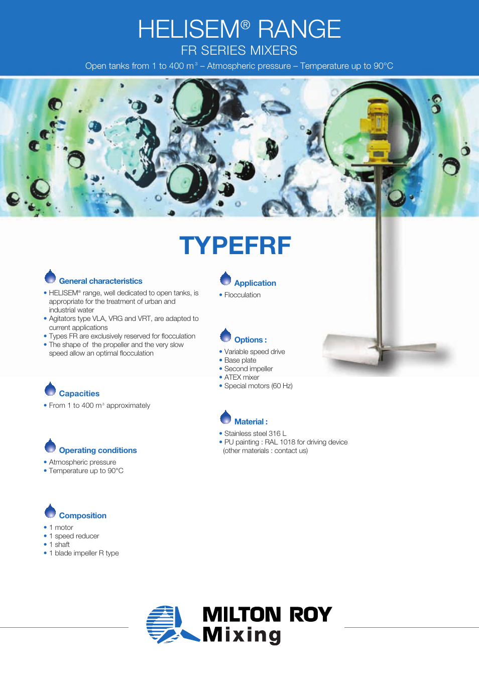 Milton Roy Mixing HELISEM RANGE FRF SERIES User Manual | 2 pages
