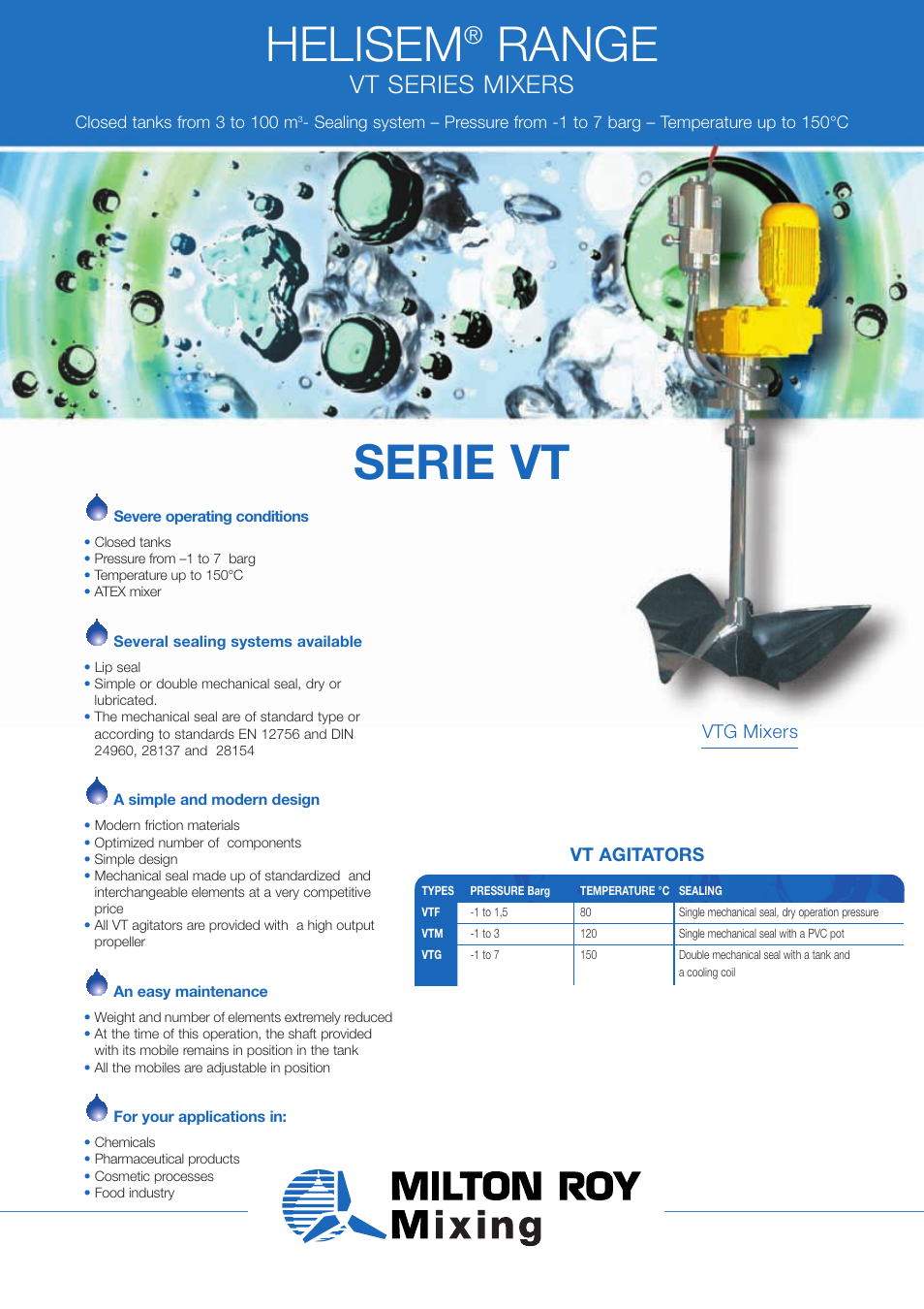 Milton Roy Mixing HELISEM RANGE VT SERIES User Manual | 2 pages